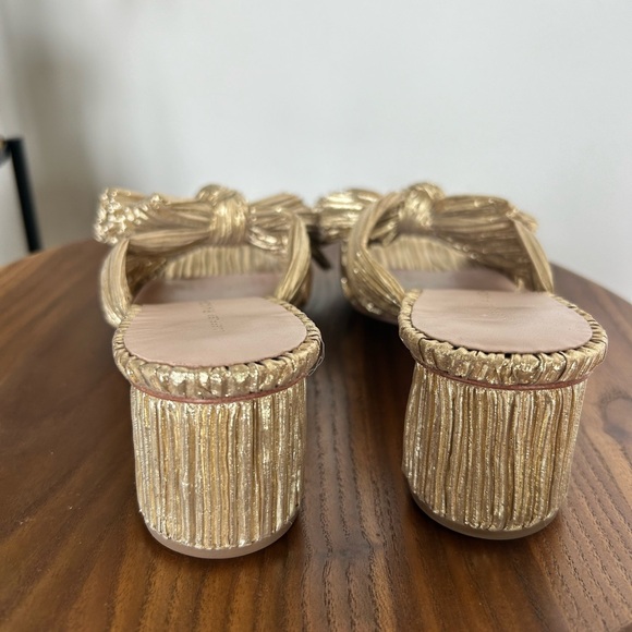 Loeffler Randall Emilia Slide Gold Bow Low Round Heel Crinkle Sandals Size 7.5 - Picture 9 of 12